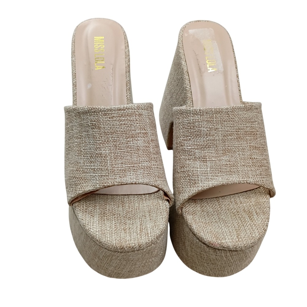Miss Lola Peppa Platform Sandals Womens 8.5 Beige Chunky Block Heel